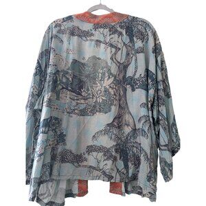 Powder Lightweight Tropical Jungle Print Kimono Jacket With Open Front Rare Find